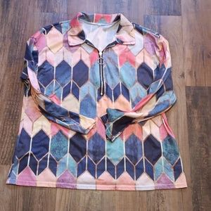 Geomwtric Rainbow Athletic Long Sleeve Zip Top XL